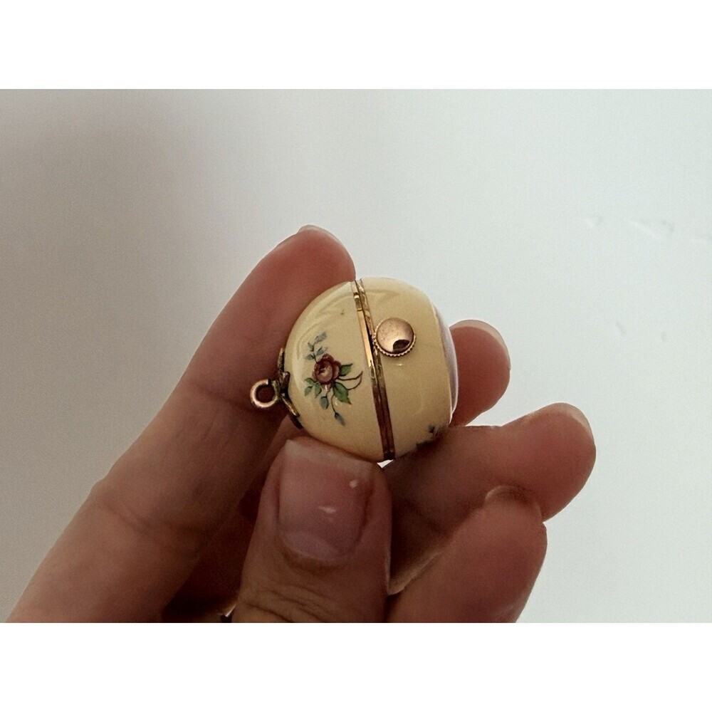 Great Vintage Eufa Gold & Yellow Floral  Guilloche Enamel Ball Pendant Watch - Picture 4 of 9